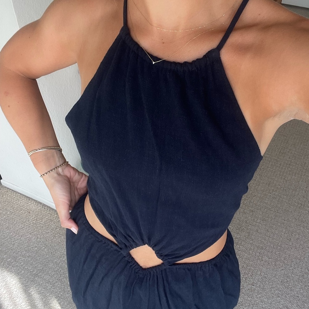 Navy Halter Cutout Dress